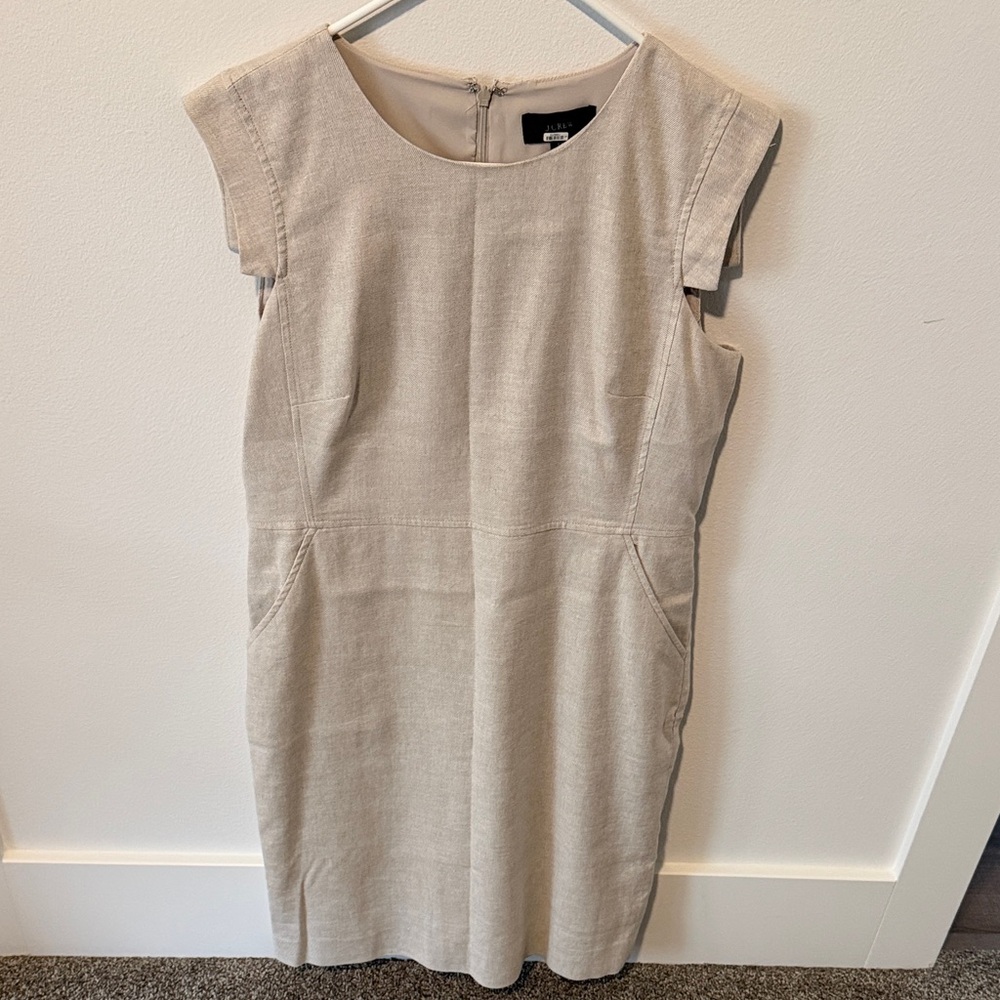 J. Crew Light Beige Cap-Sleeve Midi Sheath Dress